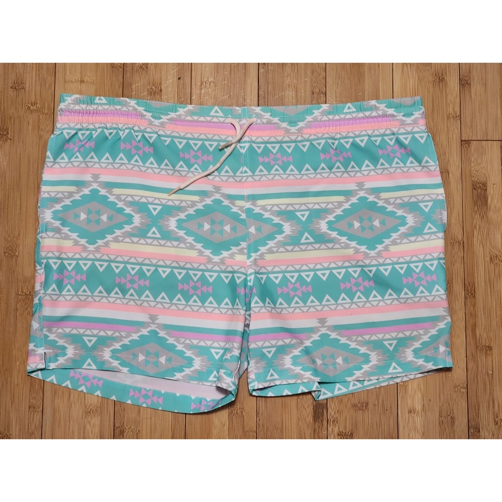 Chubbies Shorts Teal Aztec Mens Size Medium The En Fuegos 5” Swim Trunks Lined